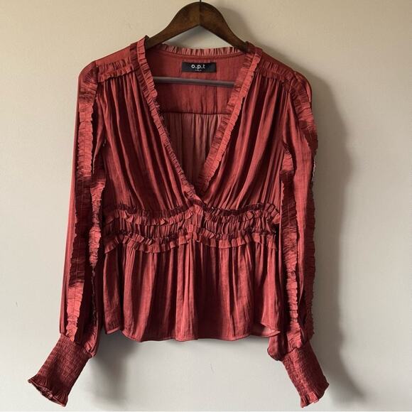 EUC O.P.T. RUFFLED SILKY BLOUSE SIZE XL (SEE MEASUREMENTS) - Picture 1 of 6